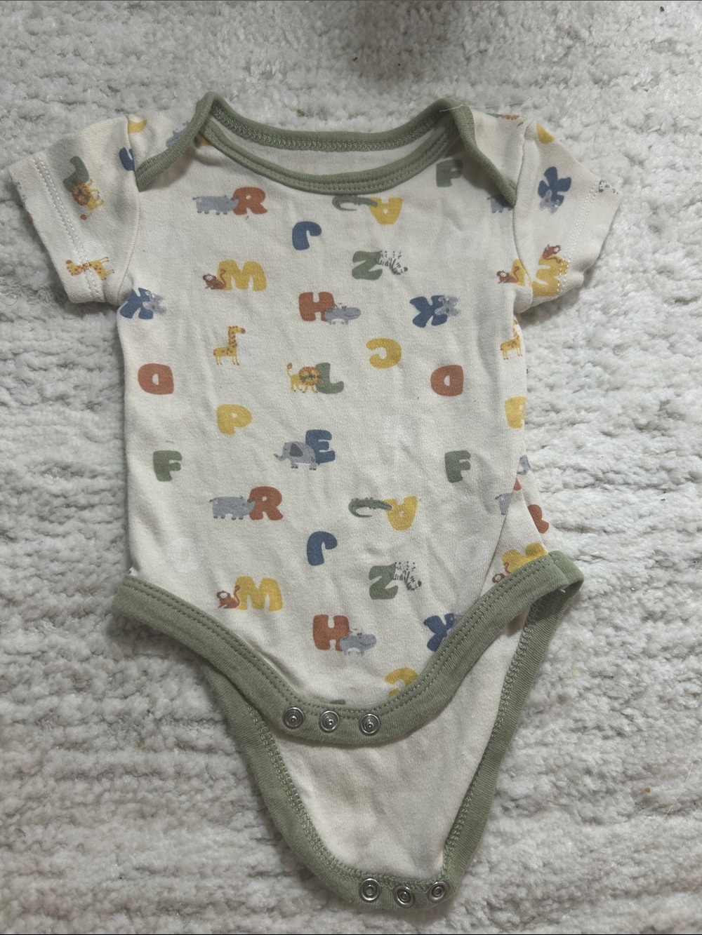 Baby One-Piece with Alphabet Animals - Cream & Olive
